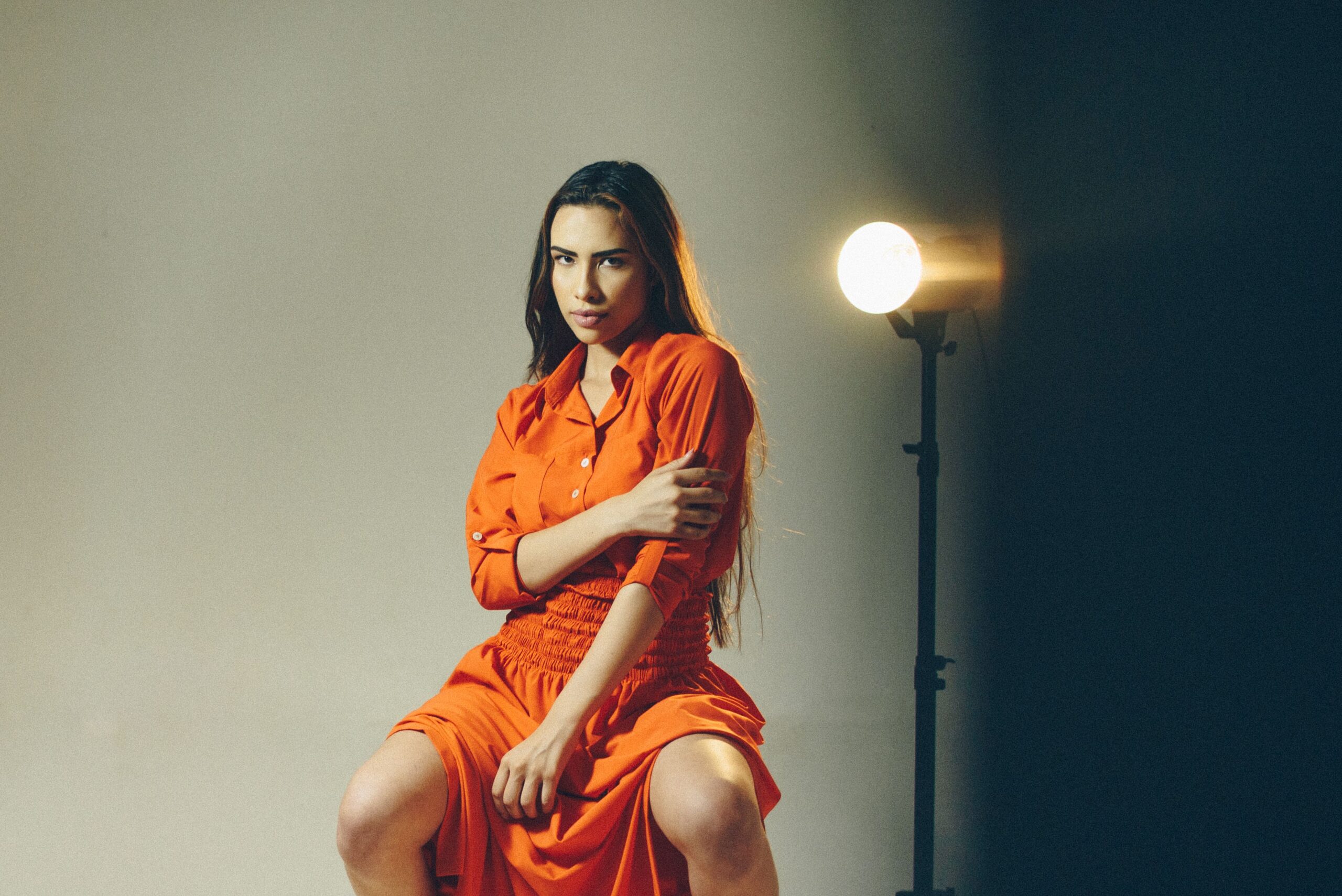 Model being photographed on set during a UK commercial shoot